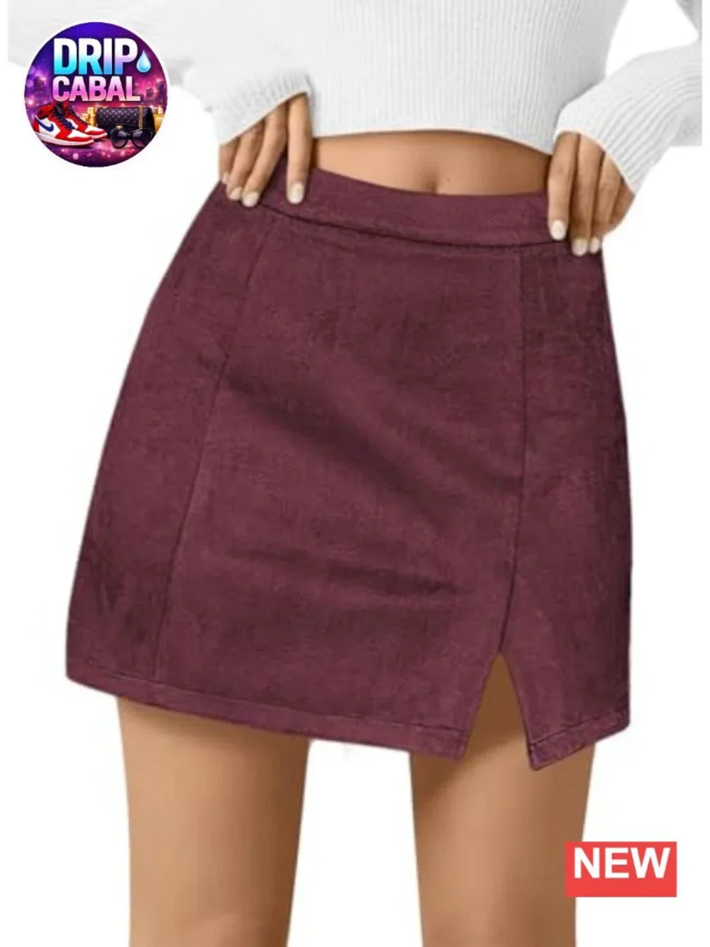 High Waisted Side Split Bodycon Mini Skirt Suede